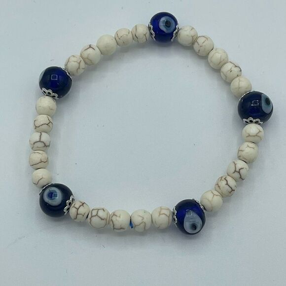 Crystal beaded stretch bracelet ONE NEW evil eye reiki meditation yoga - Picture 10 of 11